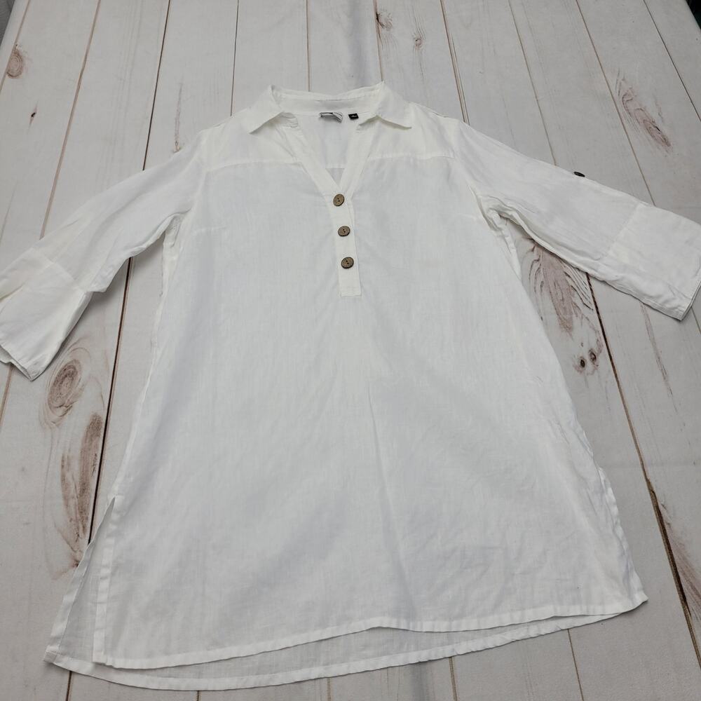 Saks Fifth Avenue 100% linen popover tunic top mini dress lagenlook